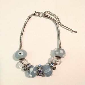 Charm Bracelet Light Blue Polka Dots Glass Metal Lined